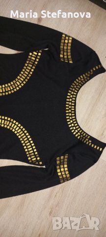 Черна елегантна рокля със златисти елементи , снимка 2 - Рокли - 35634217