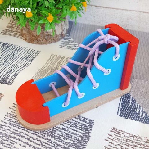 2960 Дървена образователна играчка за връзване и низане, снимка 2 - Играчки за стая - 37998928