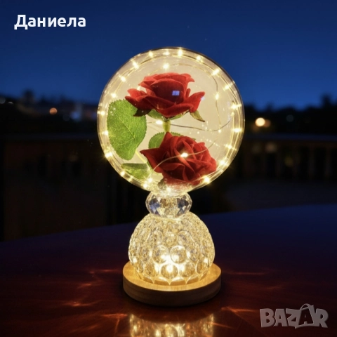 Лампа с вечни рози и топла LED светлина – подарък, който не увяхва, снимка 2 - Други стоки за дома - 52217170