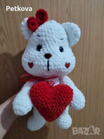  Меко плюшено мече, ръчно плетена играчка, Свети Валентин 