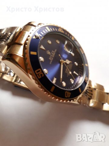 Мъжки луксозен часовник Rolex Oyster  Perpetual Submariner  Gold and blue , снимка 3 - Мъжки - 32283556