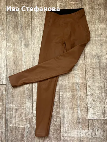 Нов еластичен спортно елегантен кафяв кожен клин висока талия , снимка 2 - Клинове - 47623496