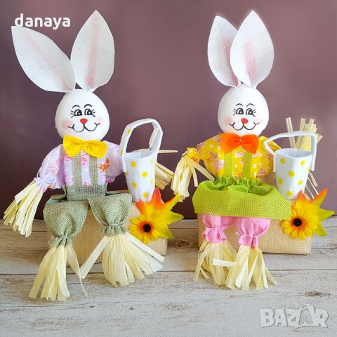 2069 Великденска украса Седнал заек с кошничка, снимка 3 - Декорация за дома - 32368717