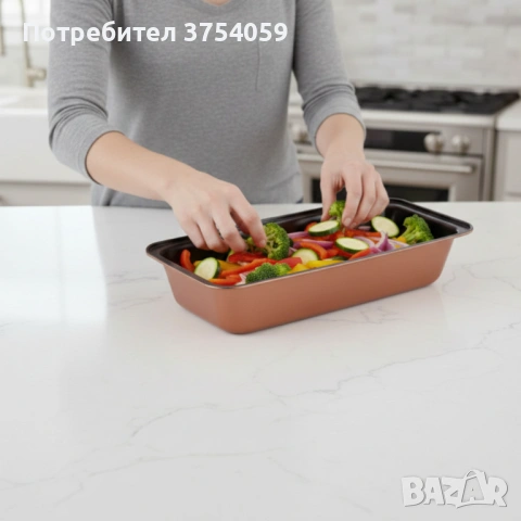 Комплект от 3 тави за печене Cheffinger с незалепващо покритие – различни размери, меден цвят, снимка 3 - Съдове за готвене - 53174487