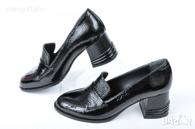 НОВО! Лачени дамски обувки с нисък ток, снимка 1 - Дамски елегантни обувки - 38547684