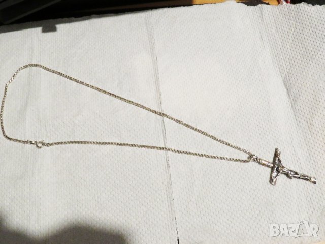 сребърен кръст разпятие Христово Исус Христос и сребърен синджир сребро, снимка 2 - Колиета, медальони, синджири - 32301605