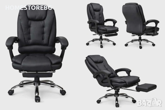 Ергономичен въртящ се офис стол с масаж и поставка за крака на промо цена. 99€, снимка 2 - Столове - 53189763