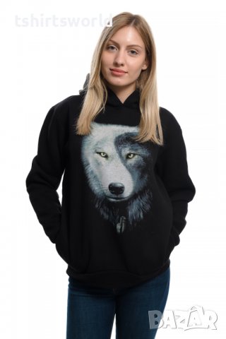 Нов дамски суичър с дигитален печат Вълк ИН и ЯН, Серия вълци