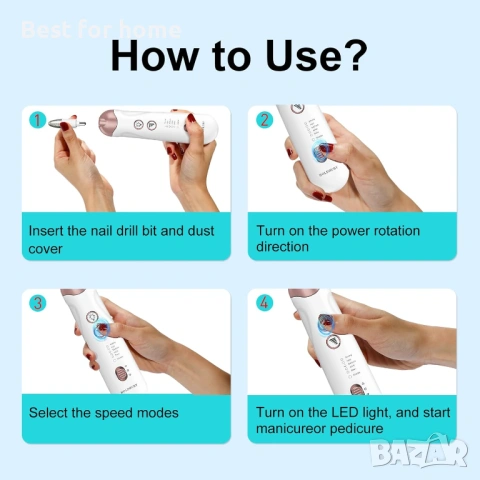 Професионален комплект за маникюр и педикюр, бормашина за нокти, електрическа пила за нокти, снимка 4 - Други - 53383815