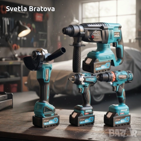 Комплект 4 в 1 - акумулаторен перфоратор, винтоверт, гайковерт и ъглошлайф 36V