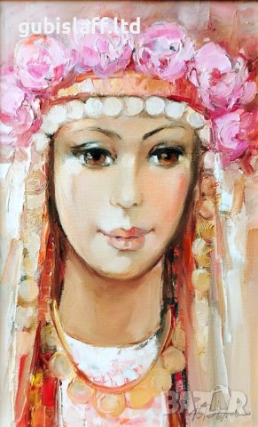 Картина, "Лазарка", худ. В. Вълова, снимка 2 - Картини - 43530063