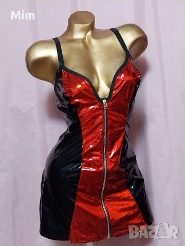 4XL Червена лачена рокля с цип по цялата дължина , снимка 5 - Рокли - 53171236