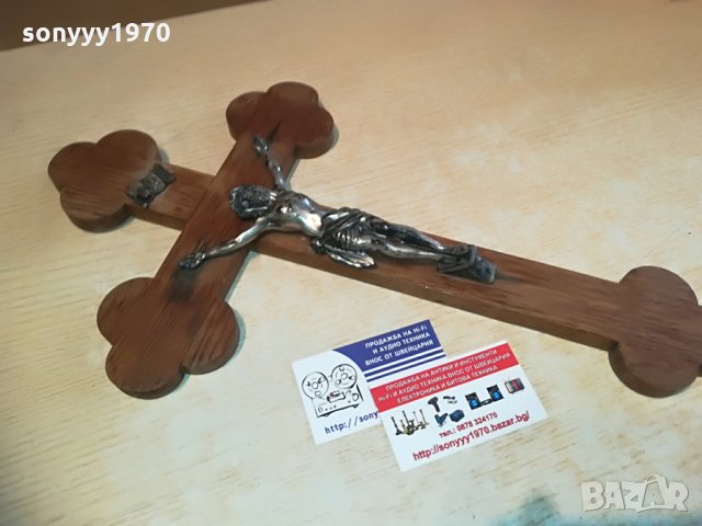 ГОЛЯМ ДЪРВЕН КРЪСТ С ХРИСТОС-46Х27СМ, снимка 2 - Колекции - 28318380