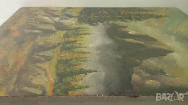 Маслена картина пейзаж с дървета, скали и цветя, снимка 15 - Картини - 53020196