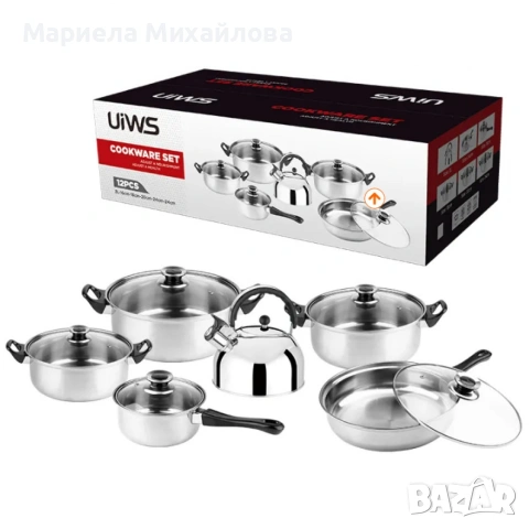 Комплект от 12 части за всяка кухня. 3бр тенджери, тиган, касерола и чайник и капаци, снимка 4 - Съдове за готвене - 53252781