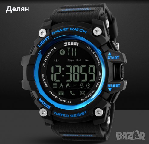 Мъжки SMART часовник, черен със синьо, снимка 3 - Мъжки - 28641819