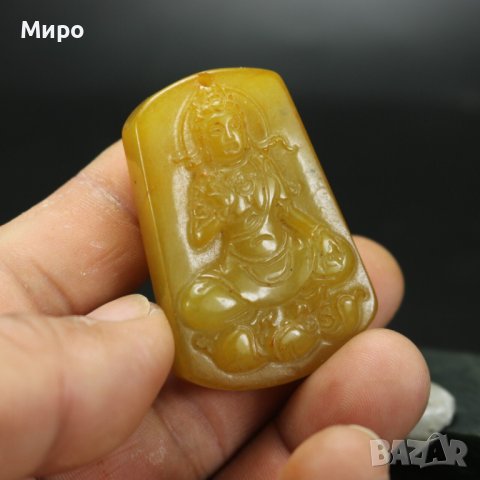 НЕФРИТ ТИБЕТ НЕПАЛ АЗИЯ ТАЛИСМАН МЕДАЛЬОН БУДА ВИСУЛКА С ИЗОБРАЖЕНИЕ НА АЗИАТСКА БОГИНЯ, снимка 3 - Антикварни и старинни предмети - 40591076