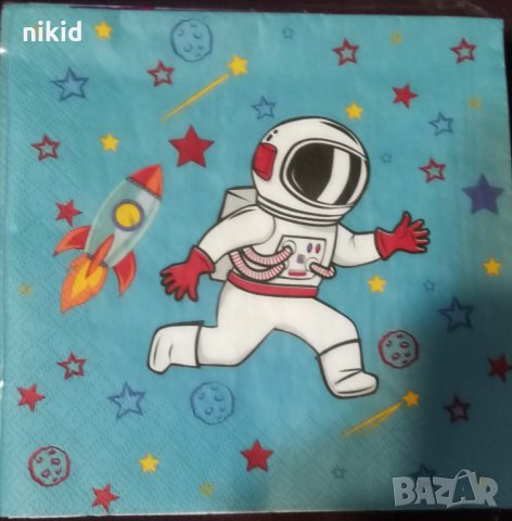 3 вида Космос Космонавт Астронавт 10 парти салфетки рожден ден, снимка 2 - Други - 33291361