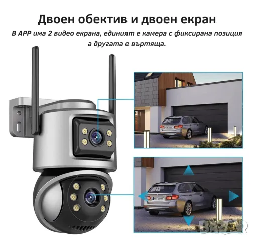 Двойна Външна WiFi Камера с два екрана 8MP, ICSee, снимка 3 - IP камери - 49654732