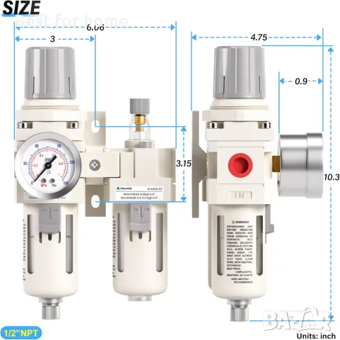 Подготвителна група с регулатор за въздух TAILONZ AW 4000-4/ AL 4000-4, снимка 2 - Други машини и части - 47729979