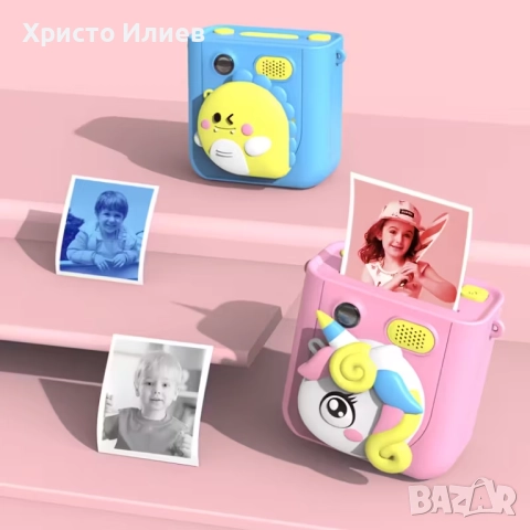 Детска камера с функция за печат Детски фотоапарат с дисплей за моментни снимки Син, снимка 7 - Други - 52054333