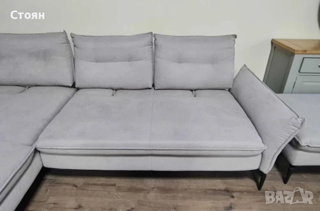 Сив ъглов диван от плат и табуретка "Alexis", снимка 12 - Дивани и мека мебел - 51966539