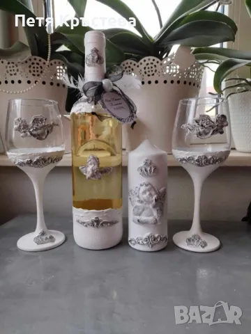 Ръчно Украсени Бутилки и чаши, снимка 10 - Други - 16565823