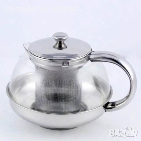 Стъклена кана за чай от неръждаема стомана с цедка за листа, снимка 1 - Аксесоари за кухня - 44872914
