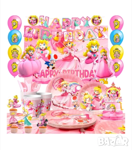 Комплект аксесоари за детски рожден ден парти "Принцеса Праскова", 122 части, снимка 3 - Други - 51475357