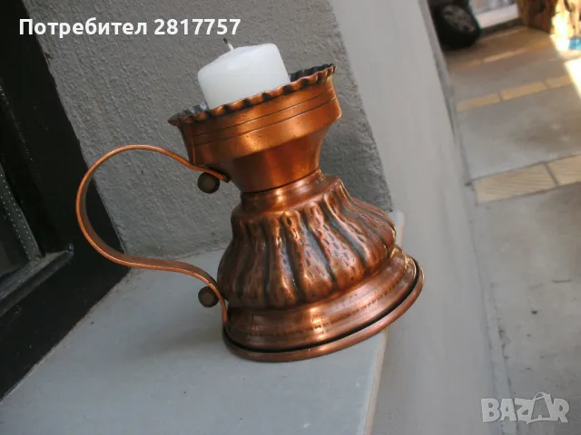 Уникален меден свещник от миналия век - като Нов !, снимка 2 - Антикварни и старинни предмети - 49832276