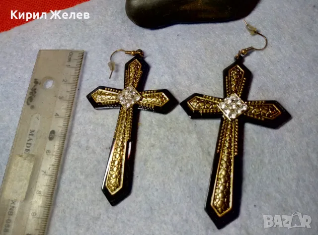 ГОЛЕМИ КРЪСТООБРАЗНИ ОРНАМЕНТИРАНИ ЗЛАТИСТИ АРТ ОБЕЦИ МЕСИНГ КРИСТАЛИ и СИНТЕТИКА 48761, снимка 9 - Обеци - 48734656
