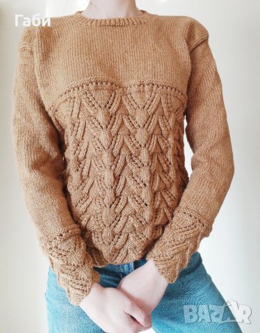 Ръчно плетен кафяв пуловер, снимка 4 - Блузи с дълъг ръкав и пуловери - 22703086