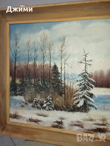 картина със зимен пейзаш, снимка 4 - Антикварни и старинни предмети - 48832003