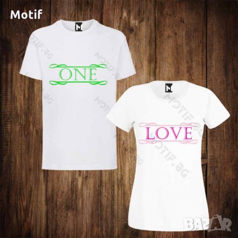 Тениски за двойки с щампа мъжка тениска + дамска тениска ONE LOVE