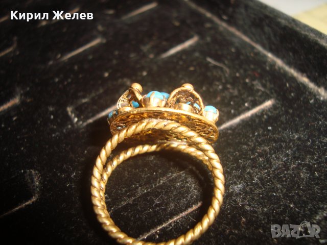 19 ВЕК ПОЗЛАТЕН ТЮРКОАЗЕН БРОНЗОВ ФИЛИГРАН ПРЪСТЕН СТАРО ГРАДСКО БИЖУ СТАР ЮВЕЛИРЕН УНИКАТ 17256, снимка 16 - Антикварни и старинни предмети - 33049750