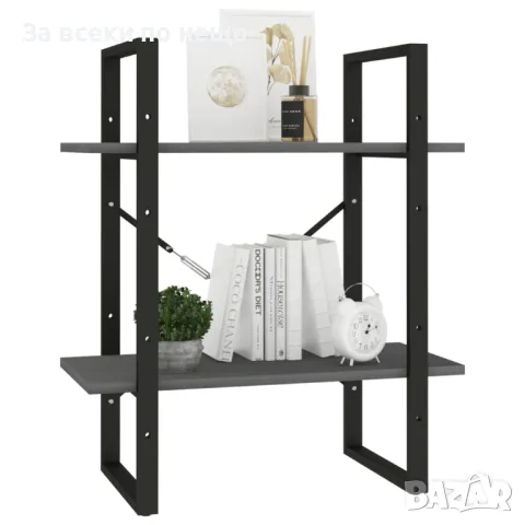 2-етажна библиотека, сива, 60x30x70 см, борово дърво масив Код P450, снимка 6 - Секции и витрини - 50062873