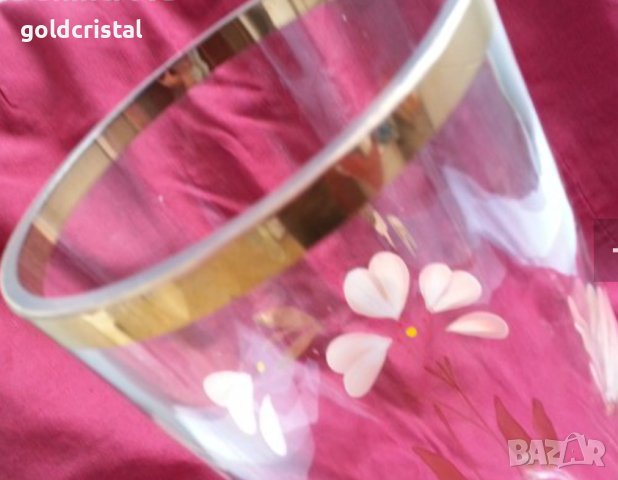 Ретро стъклена ваза  с позлата , снимка 4 - Антикварни и старинни предмети - 17710399