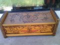 Стара българска дървена пирографирана кутия за бижута тип ракла, снимка 3