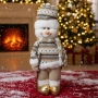 Коледна играчка Снежен човек с плетен костюм и златни ботушки, снимка 2