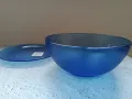 Ретро, чисто нови купа и чиния за сервиране от кобалтово стъкло, снимка 5