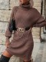 Дамска едноцветна рокля-пуловер с висока яка - 024, снимка 1 - Рокли - 43453054