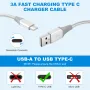 USB-C кабел 3A Бързо зареждане, 2 пакета (1метр+3 метра) USB A към тип C, снимка 3