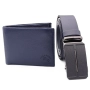 Мъжки комплект Will Polo – тъмносин колан с автоматична катарама и портфейл от естествена кожа, снимка 1