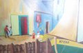 60х80 см. ГОЛЯМА скандинавска картина лодки пристанище, Варна, наивизъм, снимка 2