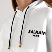 BALMAIN White Cropped Flocked Logo Дамски Суичър / Горнище size L и XL, снимка 9 - Суичъри - 40089765