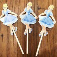 3 бр момиче балерина в синя рокля картонени топер клечки украса за торта мъфини, снимка 1 - Други - 27090835