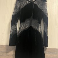 Къса черна рокля кадифе и дантела размер S, снимка 1 - Рокли - 44059397