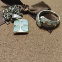 Сребърен комплект - синджир и пръстен със седеф (34), снимка 1 - Бижутерийни комплекти - 43992840