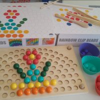Rainbow wooden clip beads мултифункционална игра с мъфини, топчета и шаблони от дърво , снимка 10 - Образователни игри - 37478078