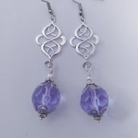 Красиви обици с люляково лилави кристали и орнаменти в цвят Сребро , снимка 5 - Обеци - 32708148